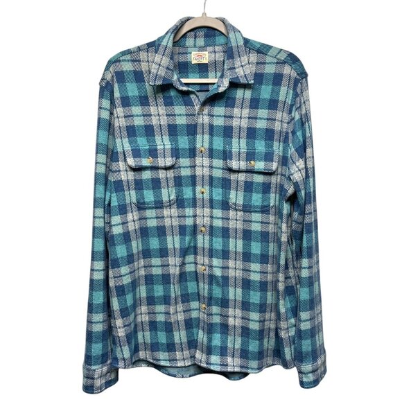 Faherty Legend Sweater Shirt  Blue Teal Gray Flannel Long Sleeve MONOGRAM Large? - Picture 1 of 9